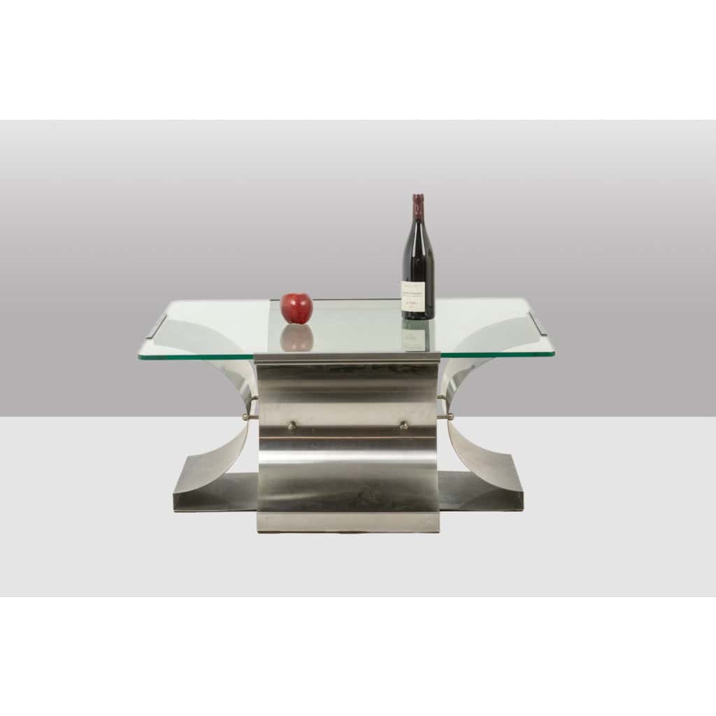 François Monnet, pour Kappa . Table basse acier brossé et verre. 1970 11