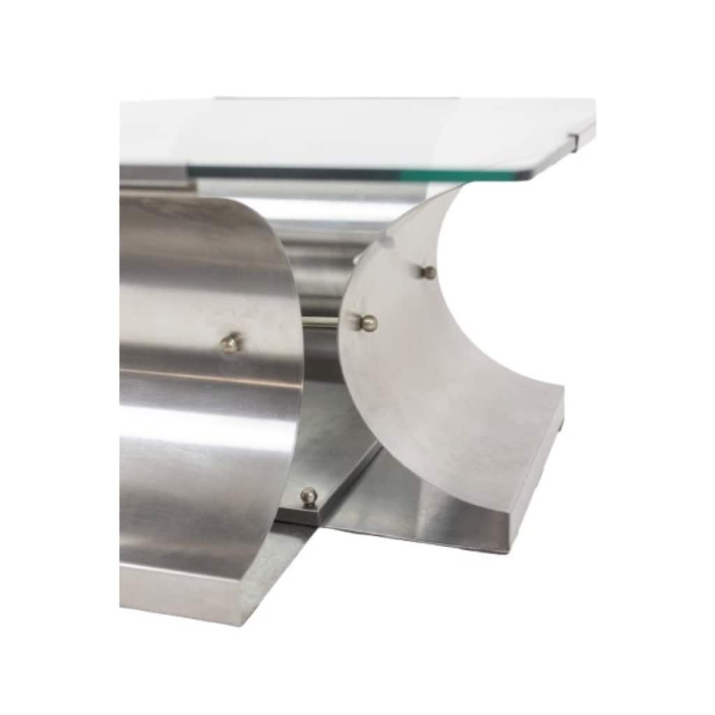 François Monnet, pour Kappa . Table basse acier brossé et verre. 1970 10