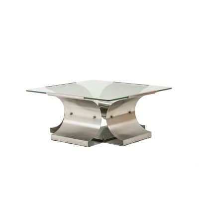 François Monnet, pour Kappa . Table basse acier brossé et verre. 1970