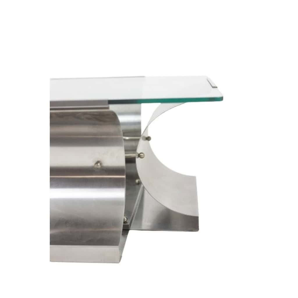 François Monnet, pour Kappa . Table basse acier brossé et verre. 1970 8