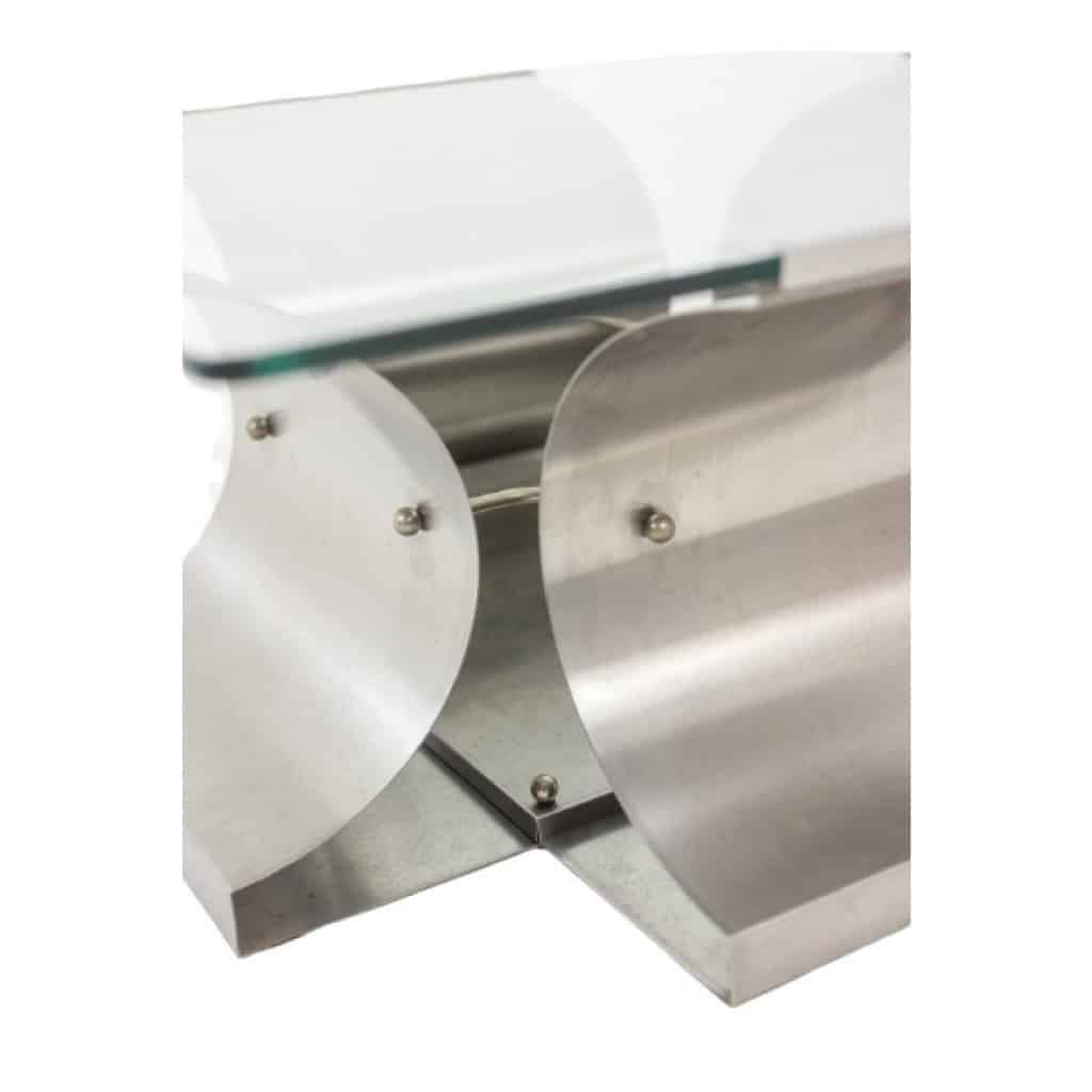 François Monnet, pour Kappa . Table basse acier brossé et verre. 1970 6