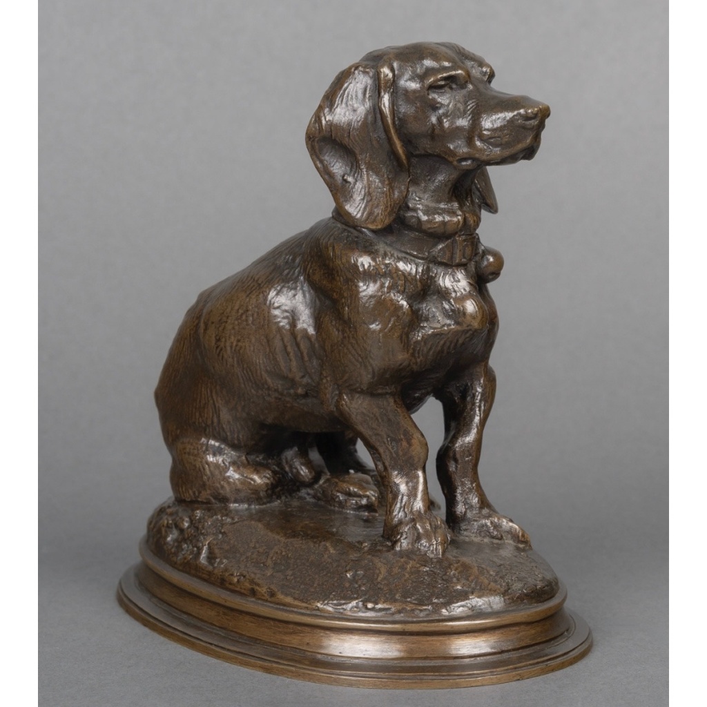 Sculpture – Basset Assis (Ravageot) , Emmanuel Frémiet (1824 -1910) – Bronze 5