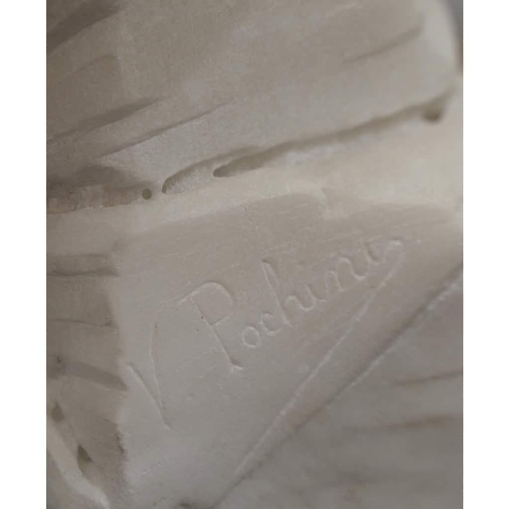 Sculpture – Buste De Jeune Femme Aux Fleurs , Vittorio Pochini (1860-1908) – Marbre 13