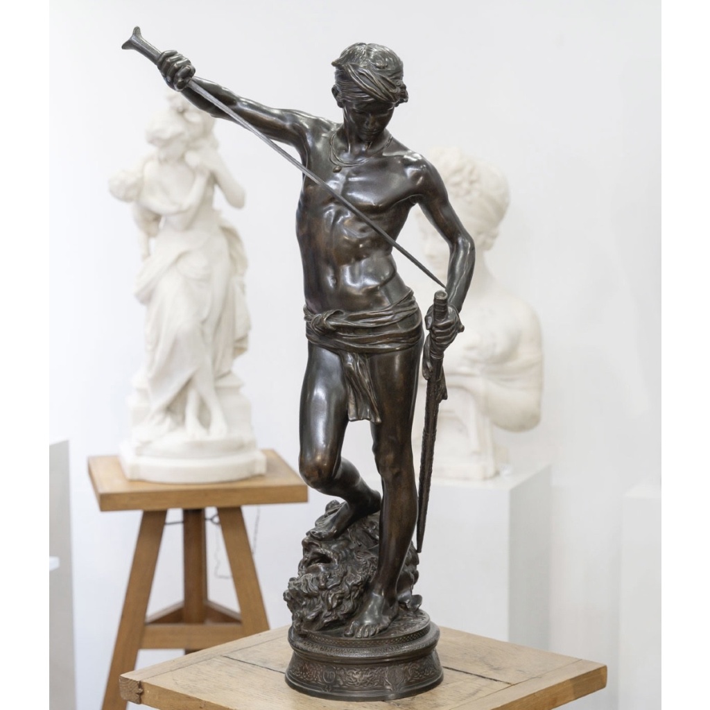 Sculpture – David Vainqueur De Goliath , Marius – Jean – Antonin Mercié (1845-1916) – Bronze 3