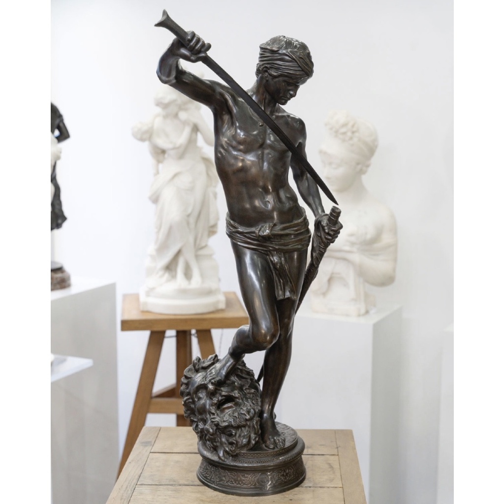 Sculpture – David Vainqueur De Goliath , Marius – Jean – Antonin Mercié (1845-1916) – Bronze 4