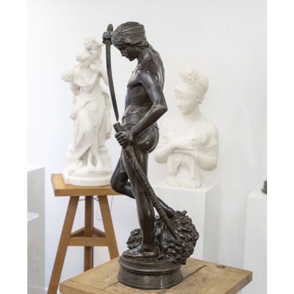 Sculpture – David Vainqueur De Goliath , Marius – Jean – Antonin Mercié (1845-1916) – Bronze 8