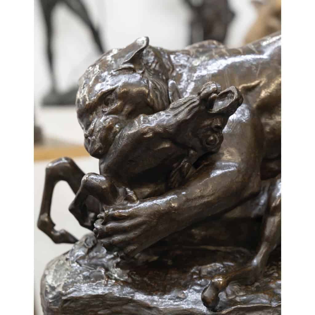 Sculpture – Tigre Surprenant Une Antilope , Antoine – Louis Barye , F.Barbedienne – Bronze 5