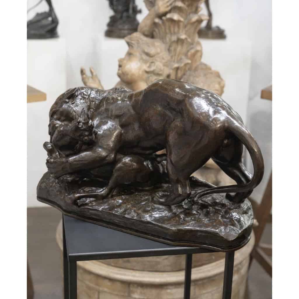 Sculpture – Tigre Surprenant Une Antilope , Antoine – Louis Barye , F.Barbedienne – Bronze 9