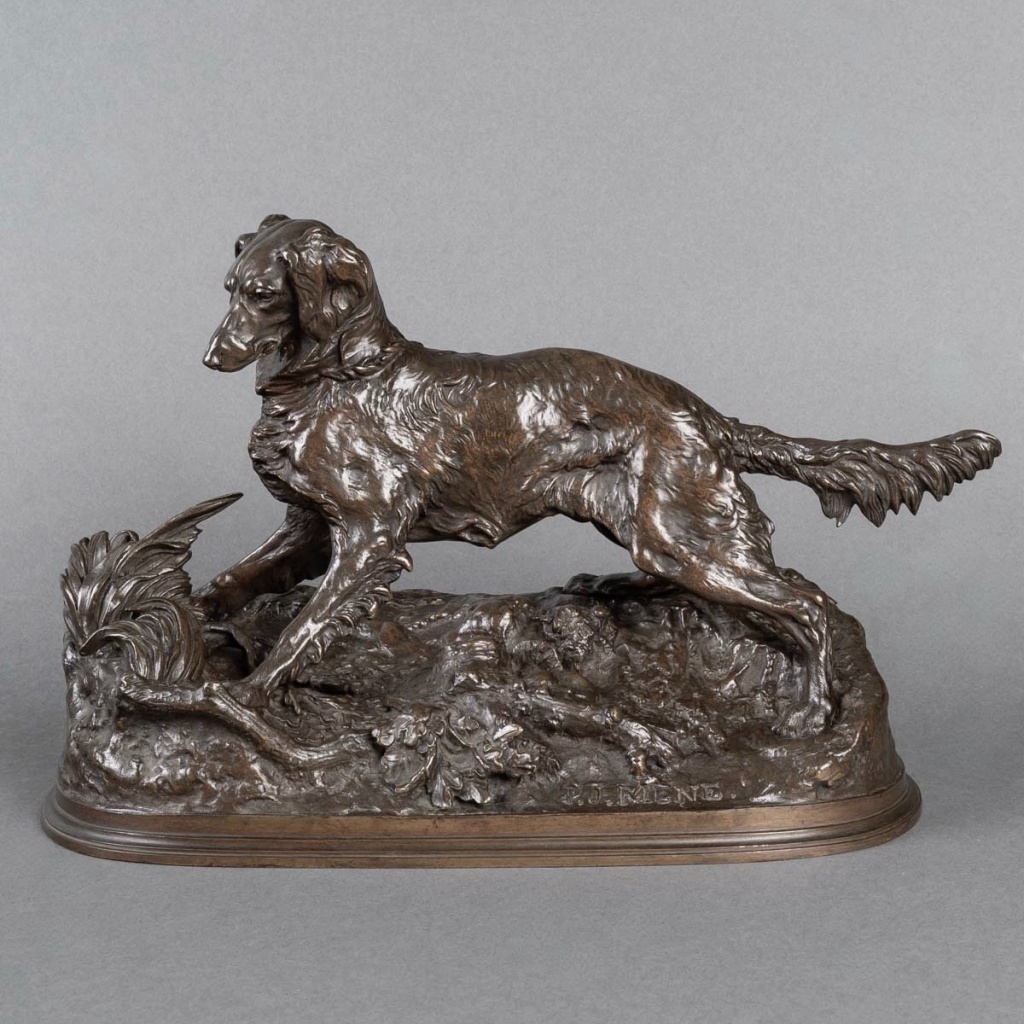 Sculpture – Chien À L&rsquo; Arrêt , Pierre – Jules Mêne (1810-1879) – Bronze 3