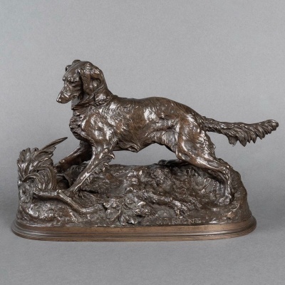 Sculpture – Chien À L&rsquo; Arrêt , Pierre – Jules Mêne (1810-1879) – Bronze