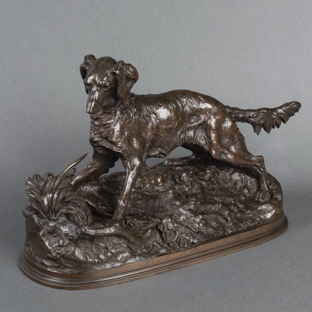 Sculpture – Chien À L&rsquo; Arrêt , Pierre – Jules Mêne (1810-1879) – Bronze 4