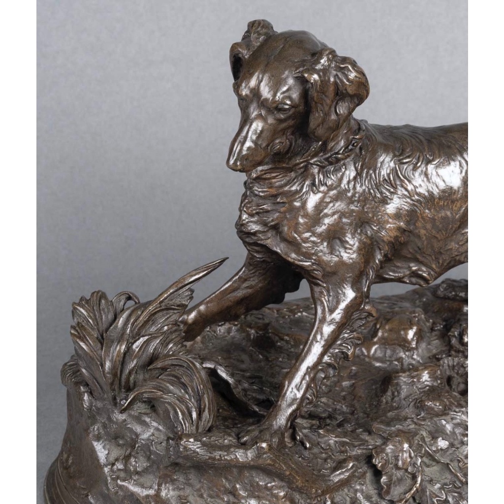 Sculpture – Chien À L&rsquo; Arrêt , Pierre – Jules Mêne (1810-1879) – Bronze 9