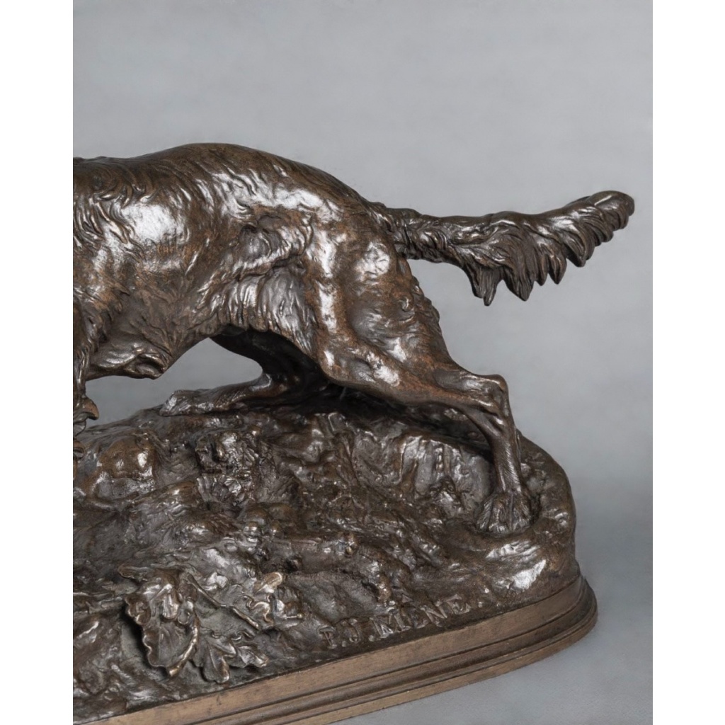 Sculpture – Chien À L&rsquo; Arrêt , Pierre – Jules Mêne (1810-1879) – Bronze 10