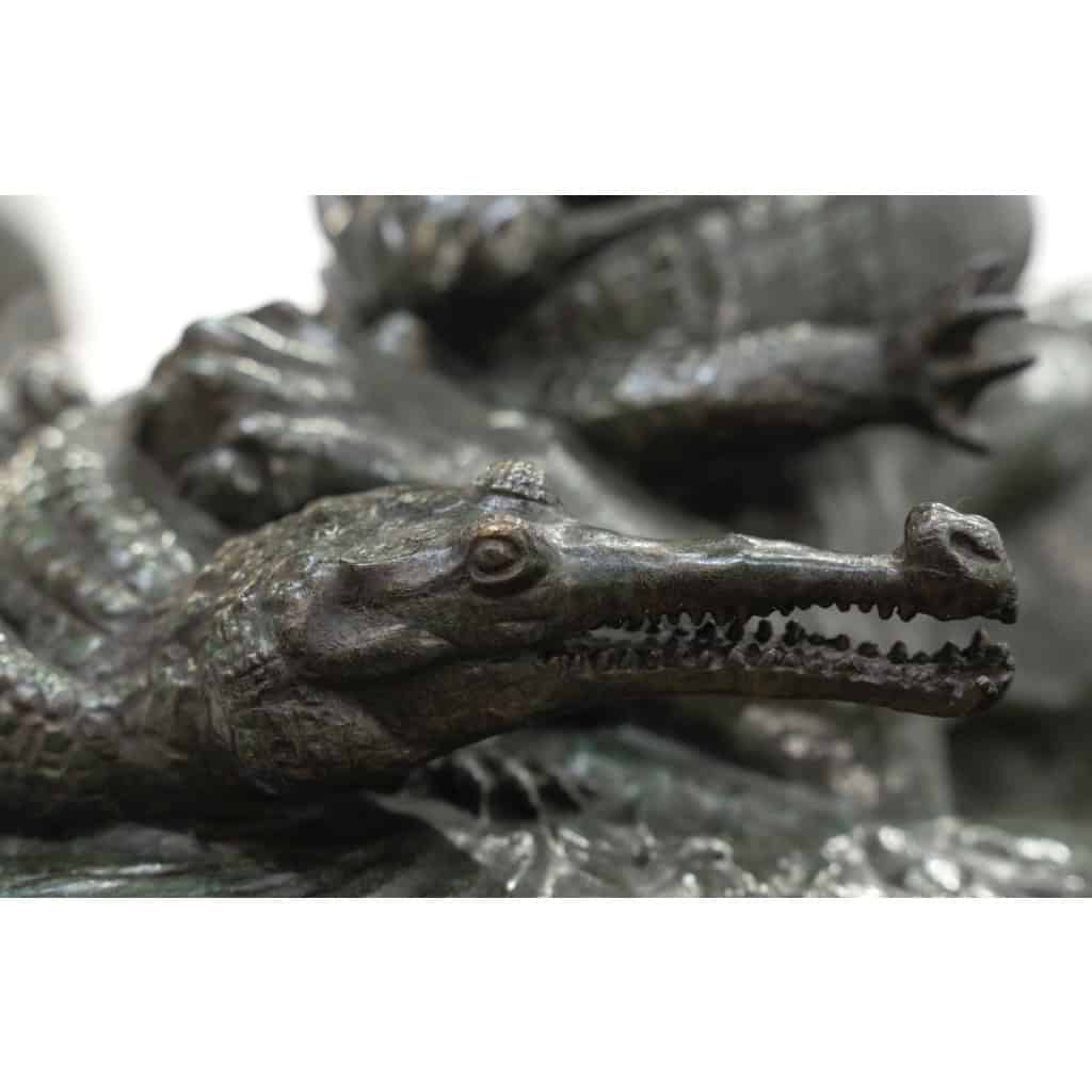 Sculpture – Tigre Dévorant Un Gavial , Antoine – Louis Barye (1795-1875) – Bronze 6