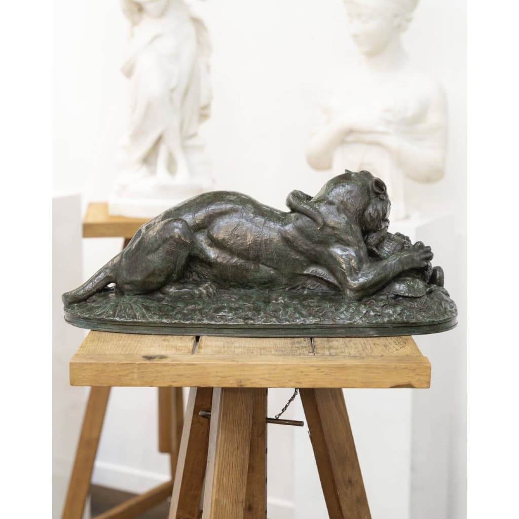 Sculpture – Tigre Dévorant Un Gavial , Antoine – Louis Barye (1795-1875) – Bronze 7
