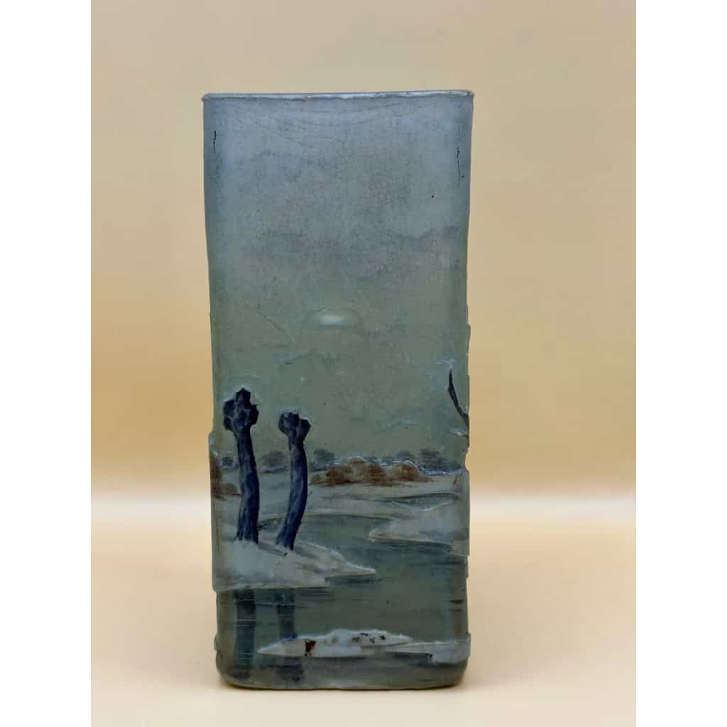 DAUM NANCY Vase section quadrangulaire « Paysage de neige » 7 DAUM NANCY Vase section quadrangulaire « Paysage de neige » 7