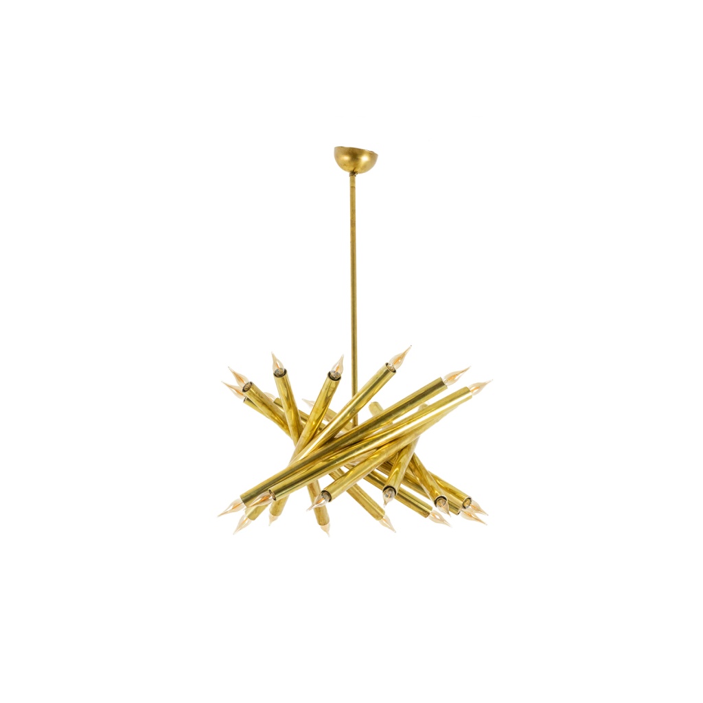 Paire de lustres à 24 lumières en laiton patiné. Années 1980. 9