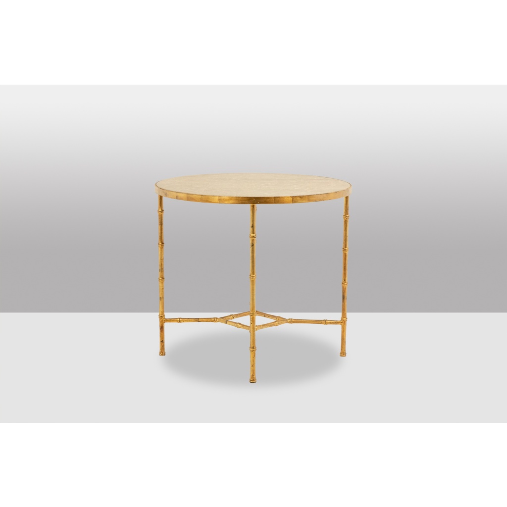 Guéridon. Piétement en métal doré et plateau en marbre gris. 20e siècle. 4