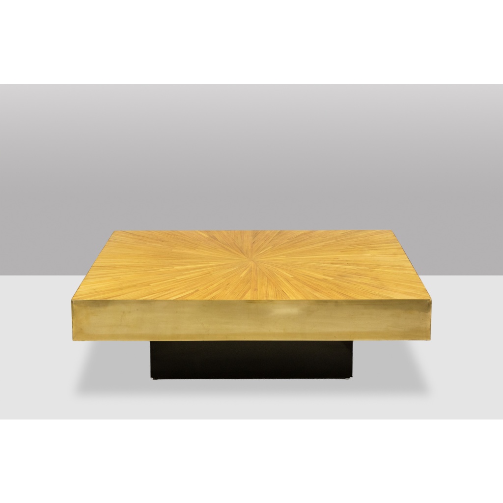 Table basse en marqueterie de paille et laiton. Contemporain 4