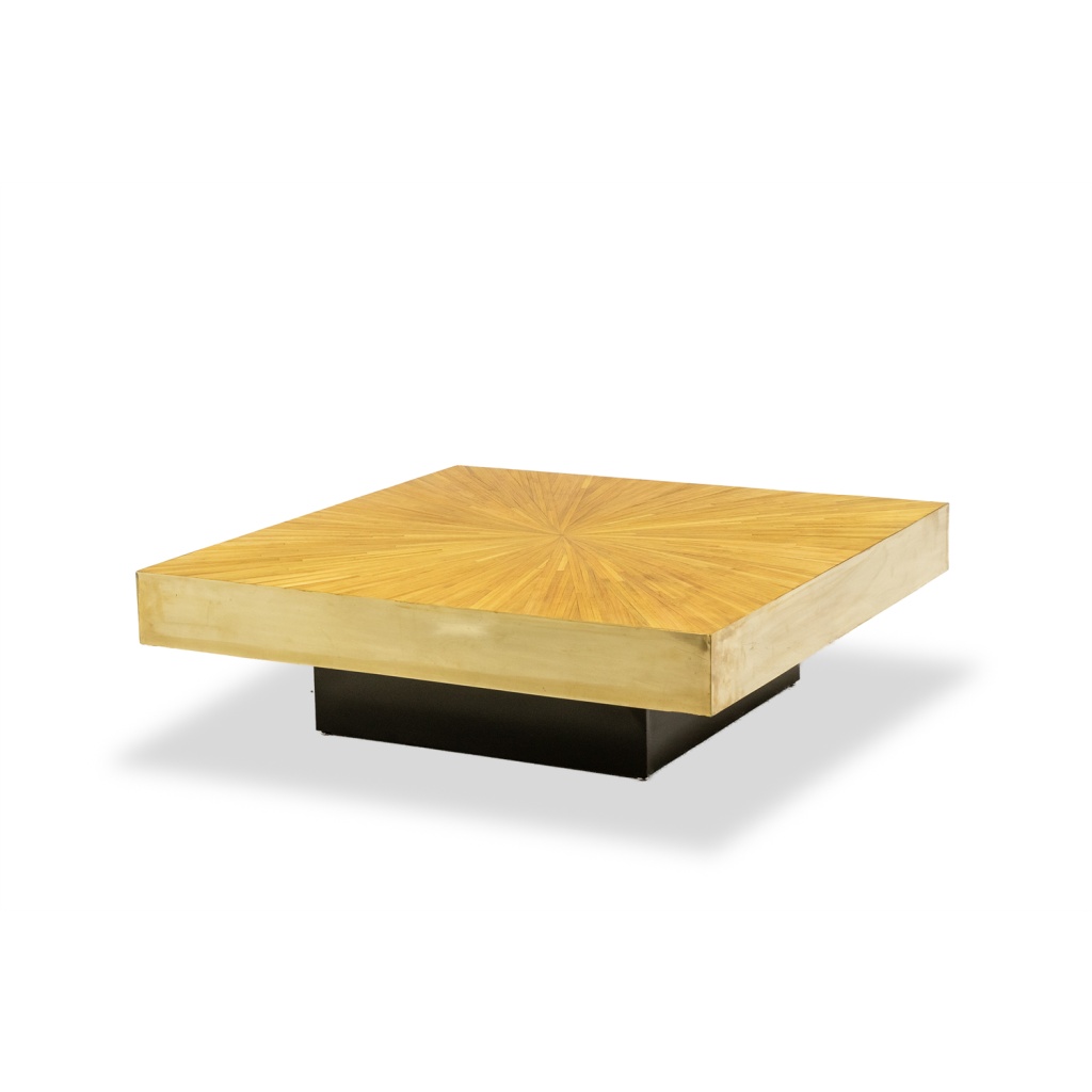 Table basse en marqueterie de paille et laiton. Contemporain 3