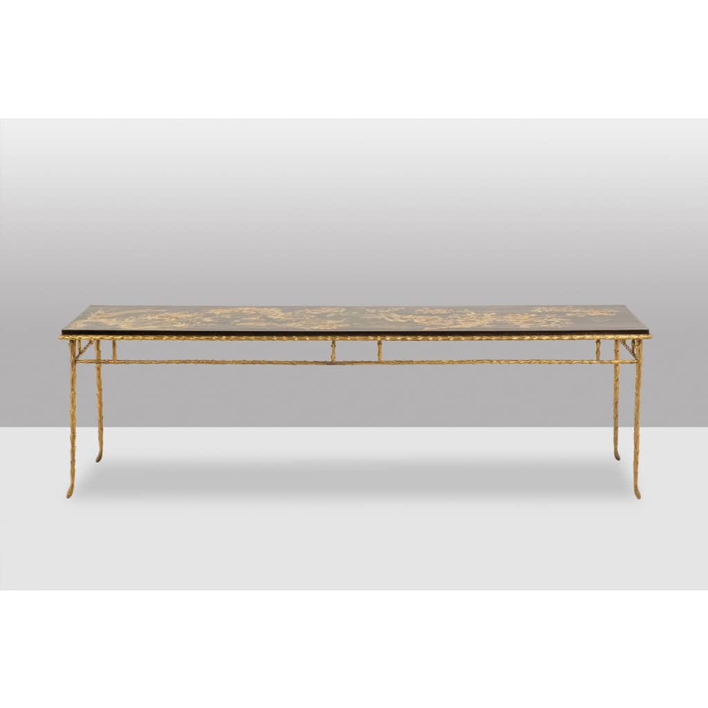 Maison Baguès. Table basse en bronze, laque noire, décor or. Circa 1970 4