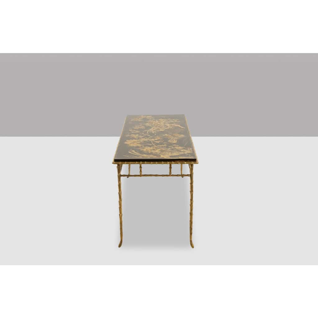 Maison Baguès. Table basse en bronze, laque noire, décor or. Circa 1970 5