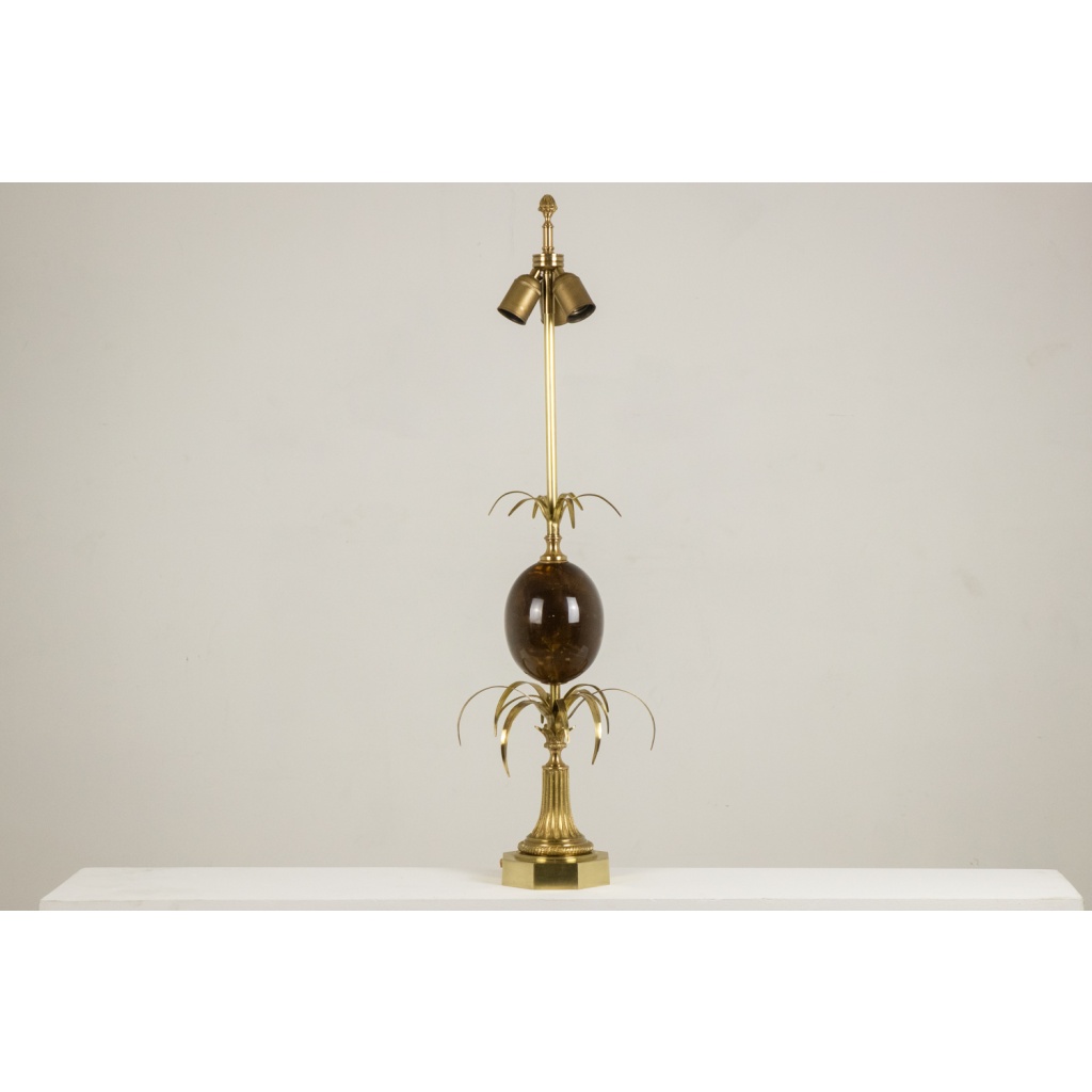 Maison Charles. Lampe oeuf signée en bronze et résine. Années 1970 4