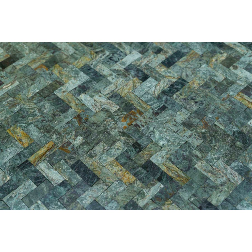 Paire de tables basses en marqueterie de marbre vert, années 1970 6