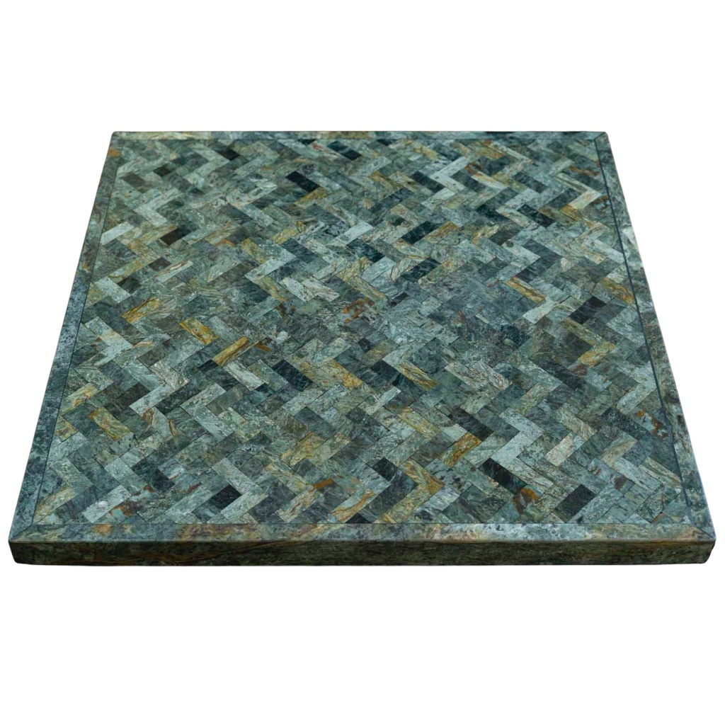 Paire de tables basses en marqueterie de marbre vert, années 1970 7