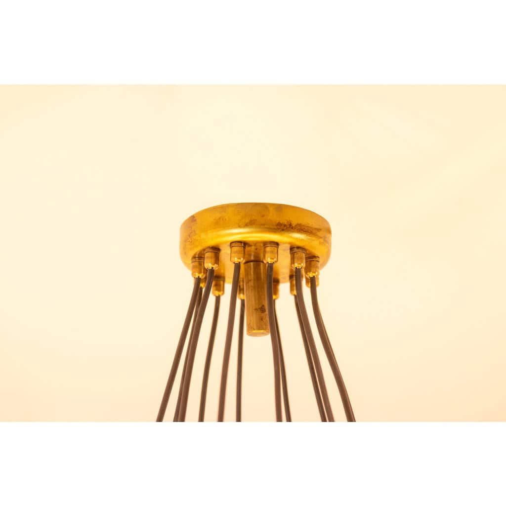 Lustre à 12 lumières en laiton patiné et métal laqué noir. Contemporain 9