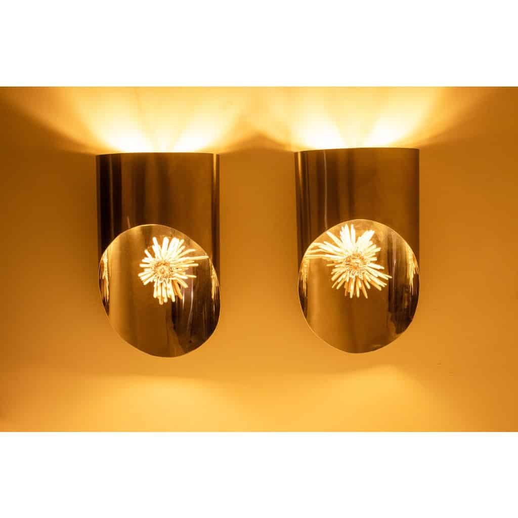 Paire de grandes appliques murales en métal poli. Années 70 9