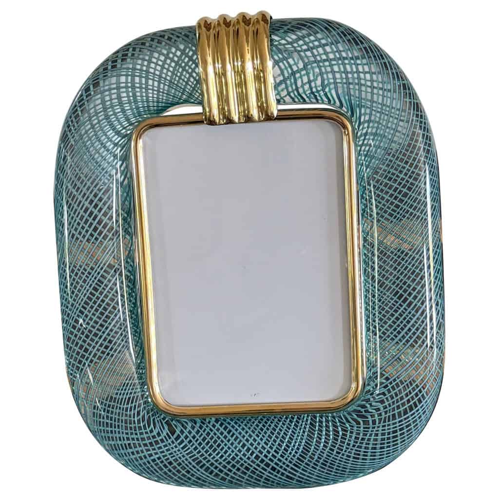 Cadre photo verre de Murano bleu en filigranes 3 Cadre photo verre de Murano bleu en filigranes 3