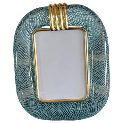 Cadre photo verre de Murano bleu en filigranes Cadre photo verre de Murano bleu en filigranes
