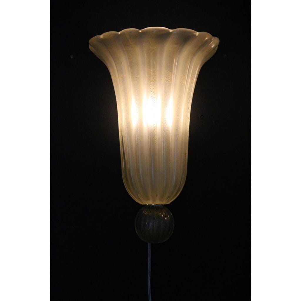 Paire d’appliques en verre de Murano beige et doré 12