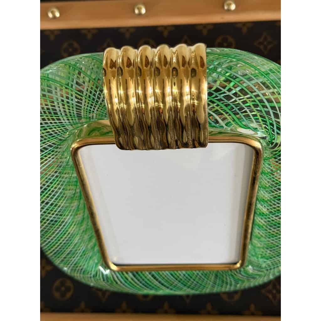 Cadre photo en verre de Murano filigrané vert et jaune 12 Cadre photo en verre de Murano filigrané vert et jaune 12