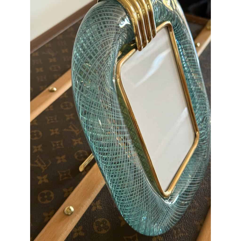 Cadre photo verre de Murano bleu en filigranes 12 Cadre photo verre de Murano bleu en filigranes 12