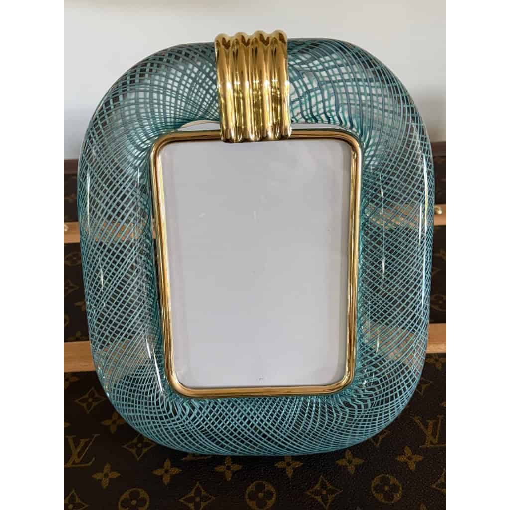 Cadre photo verre de Murano bleu en filigranes 15 Cadre photo verre de Murano bleu en filigranes 15