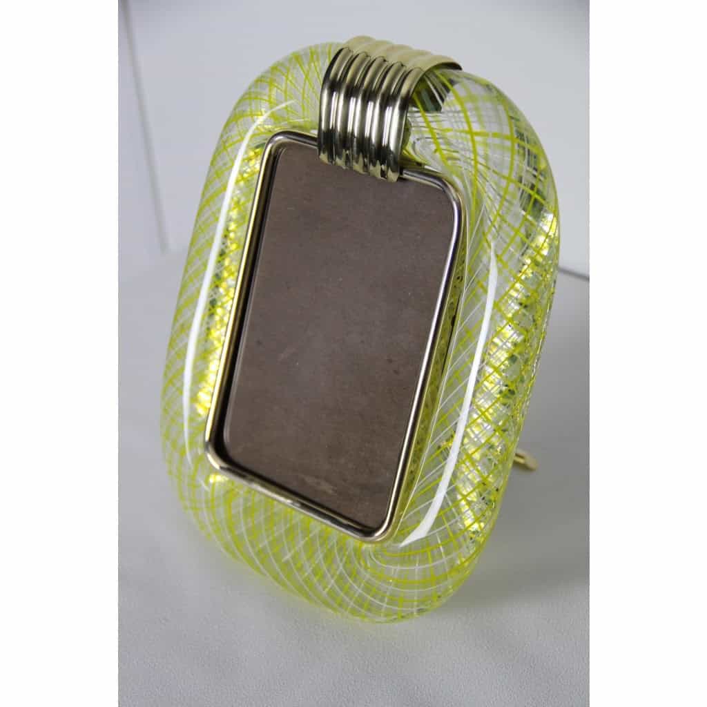 Cadre en verre de Murano jaune en filigranes 18 Cadre en verre de Murano jaune en filigranes 18