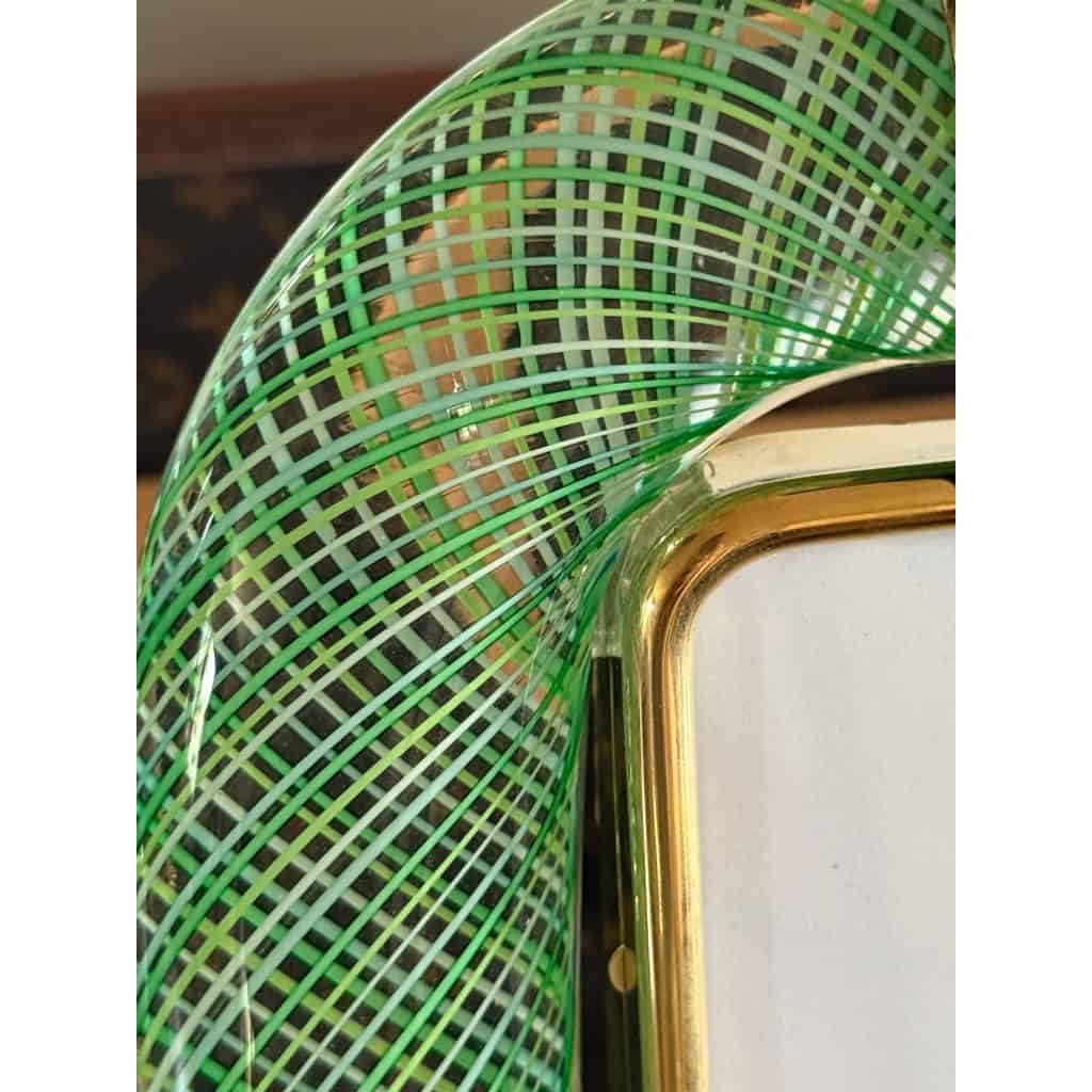 Cadre photo en verre de Murano filigrané vert et jaune 4 Cadre photo en verre de Murano filigrané vert et jaune 4