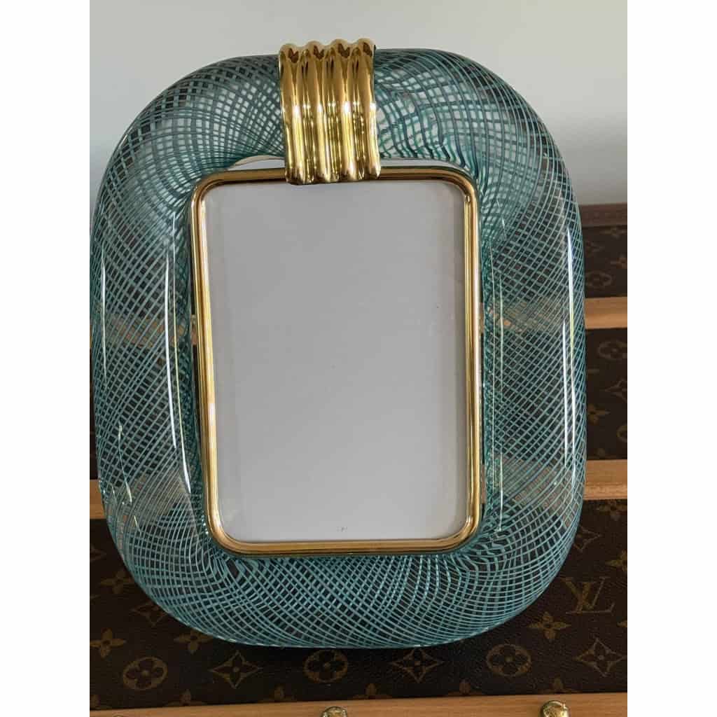 Cadre photo verre de Murano bleu en filigranes 4 Cadre photo verre de Murano bleu en filigranes 4