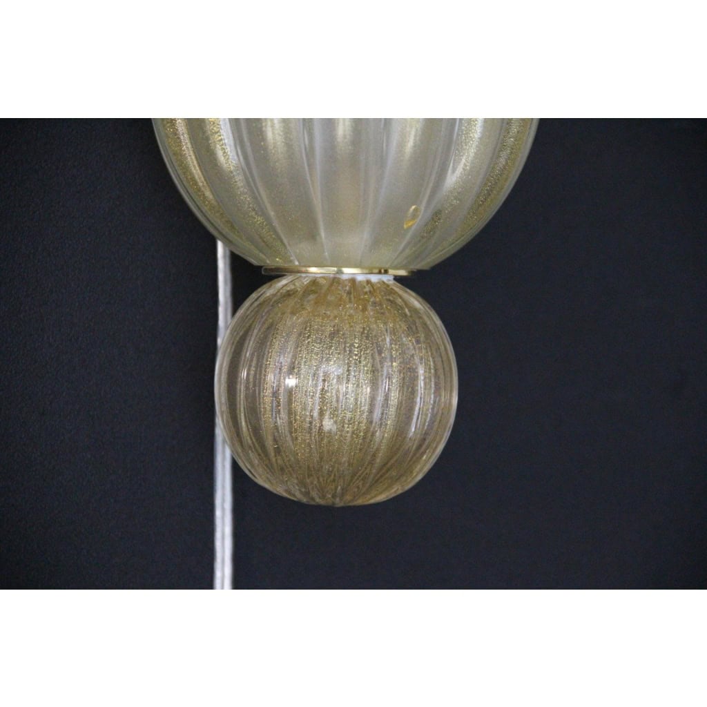 Paire d’appliques en verre de Murano beige et doré 6