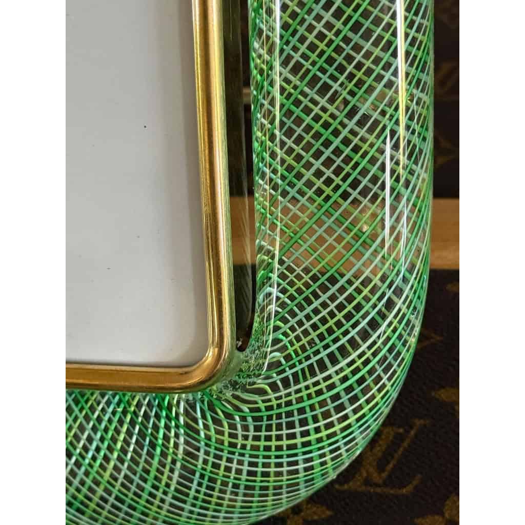 Cadre photo en verre de Murano filigrané vert et jaune 6 Cadre photo en verre de Murano filigrané vert et jaune 6