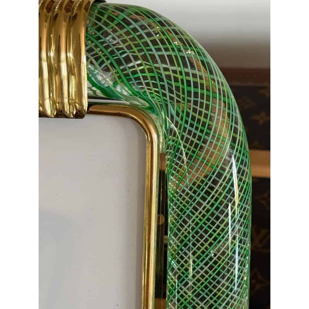 Cadre photo en verre de Murano filigrané vert et jaune 7 Cadre photo en verre de Murano filigrané vert et jaune 7