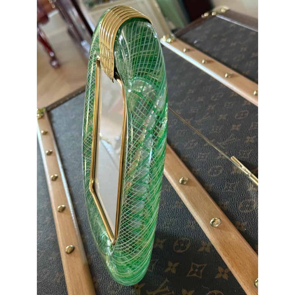 Cadre photo en verre de Murano filigrané vert et jaune 9 Cadre photo en verre de Murano filigrané vert et jaune 9