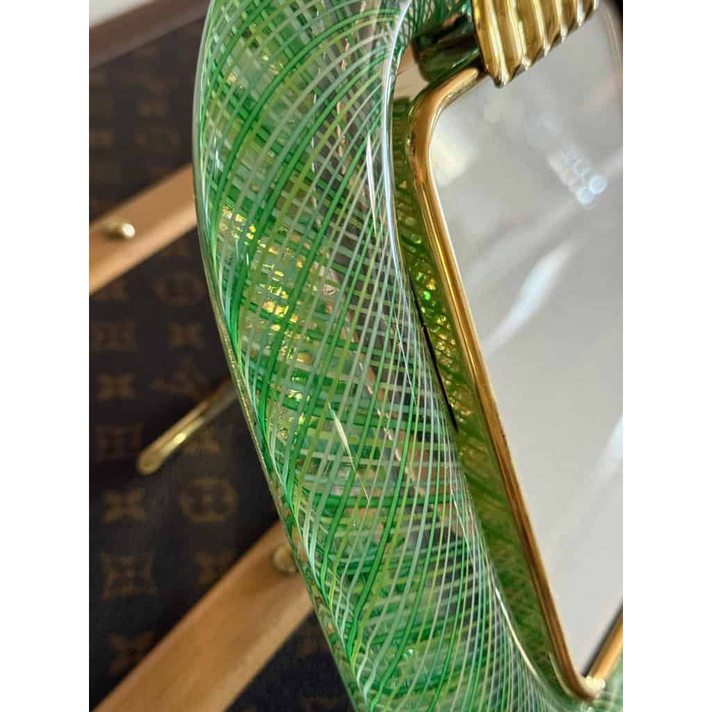 Cadre photo en verre de Murano filigrané vert et jaune 10 Cadre photo en verre de Murano filigrané vert et jaune 10