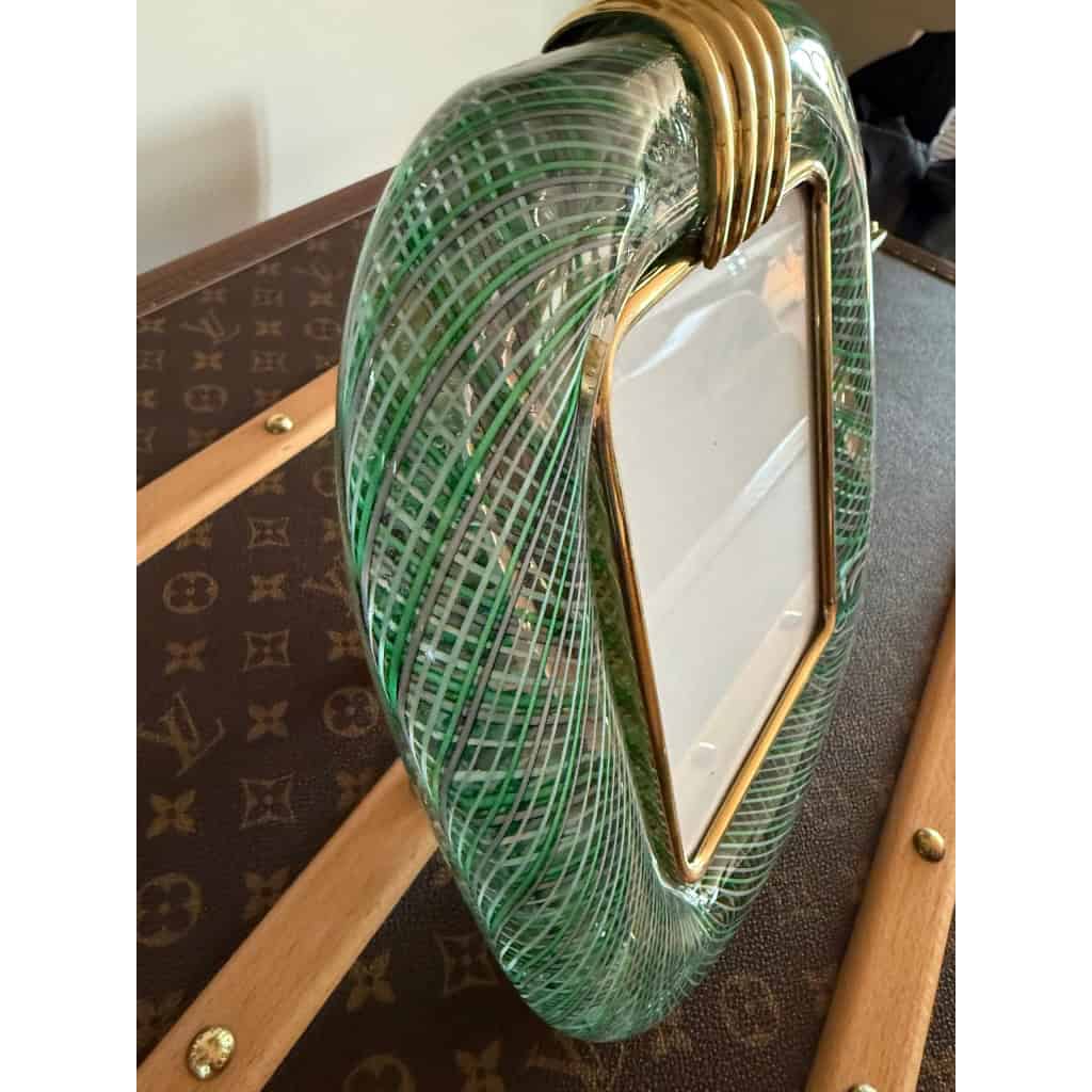 Cadre en verre de Murano vert clair filigrane 11