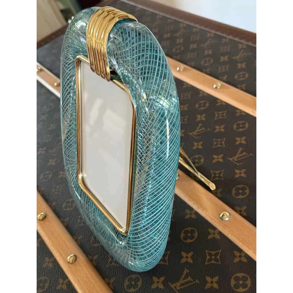 Cadre photo verre de Murano bleu en filigranes 11 Cadre photo verre de Murano bleu en filigranes 11