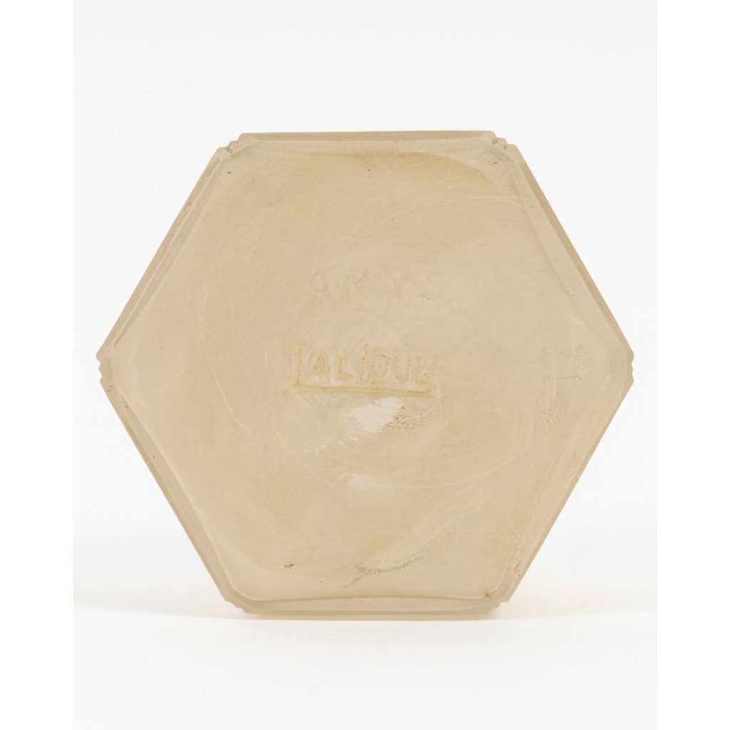 1913 René Lalique – Boîte Pot à Crème Chrysanthème Verre Blanc Patiné Sépia 6