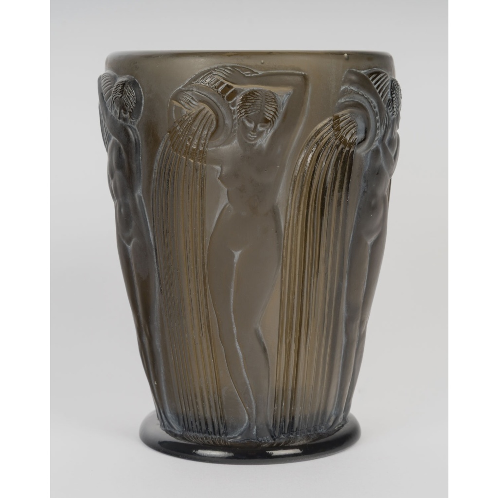 1926 René Lalique – Vase Danaïdes Verre Topaze Fumé Patiné Blanc 4
