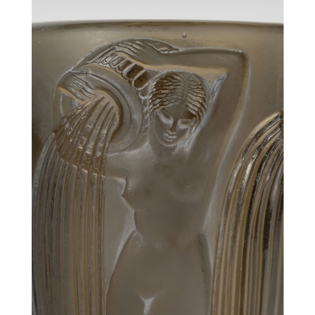 1926 René Lalique – Vase Danaïdes Verre Topaze Fumé Patiné Blanc 7